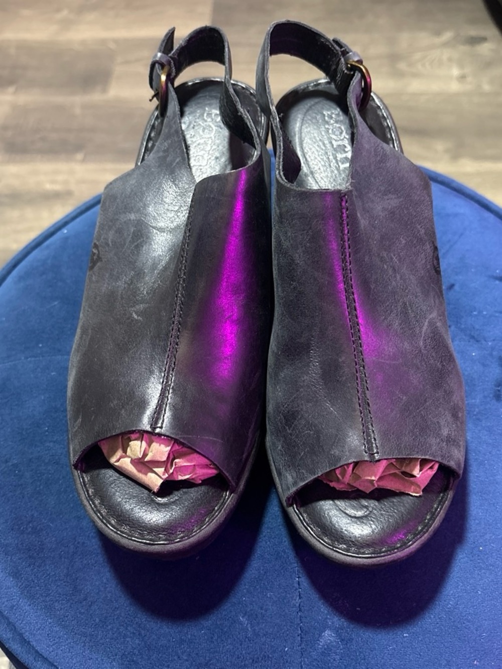 Born Black Open-Toe Slingback Leather Sandals